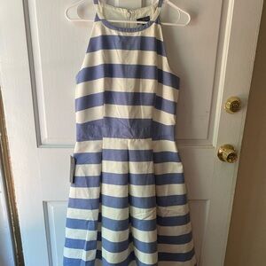 Blue and cream striped midi dress from the limited, size 8, new with tags